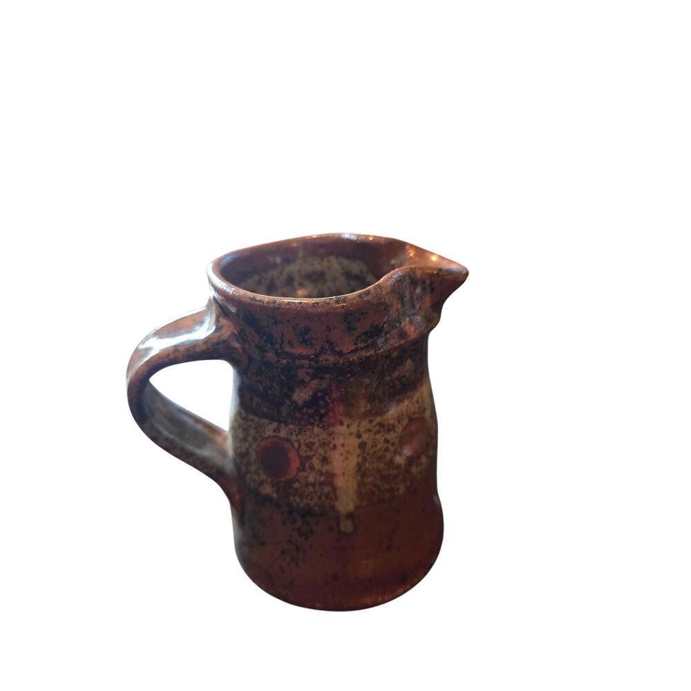 Pottery Creamer Stamped JO 4.5" Tall Brown